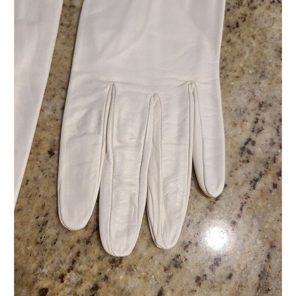 Vintage Women Size M 7 Off-White Soft Kid Leather Formal 8" Gloves Pearly Button - Picture 3 of 14
